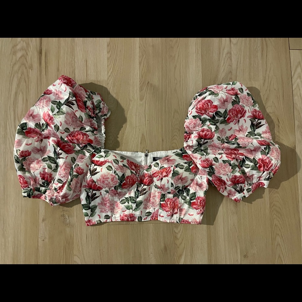 Nasty gal crop corset top with fluffy sleeves